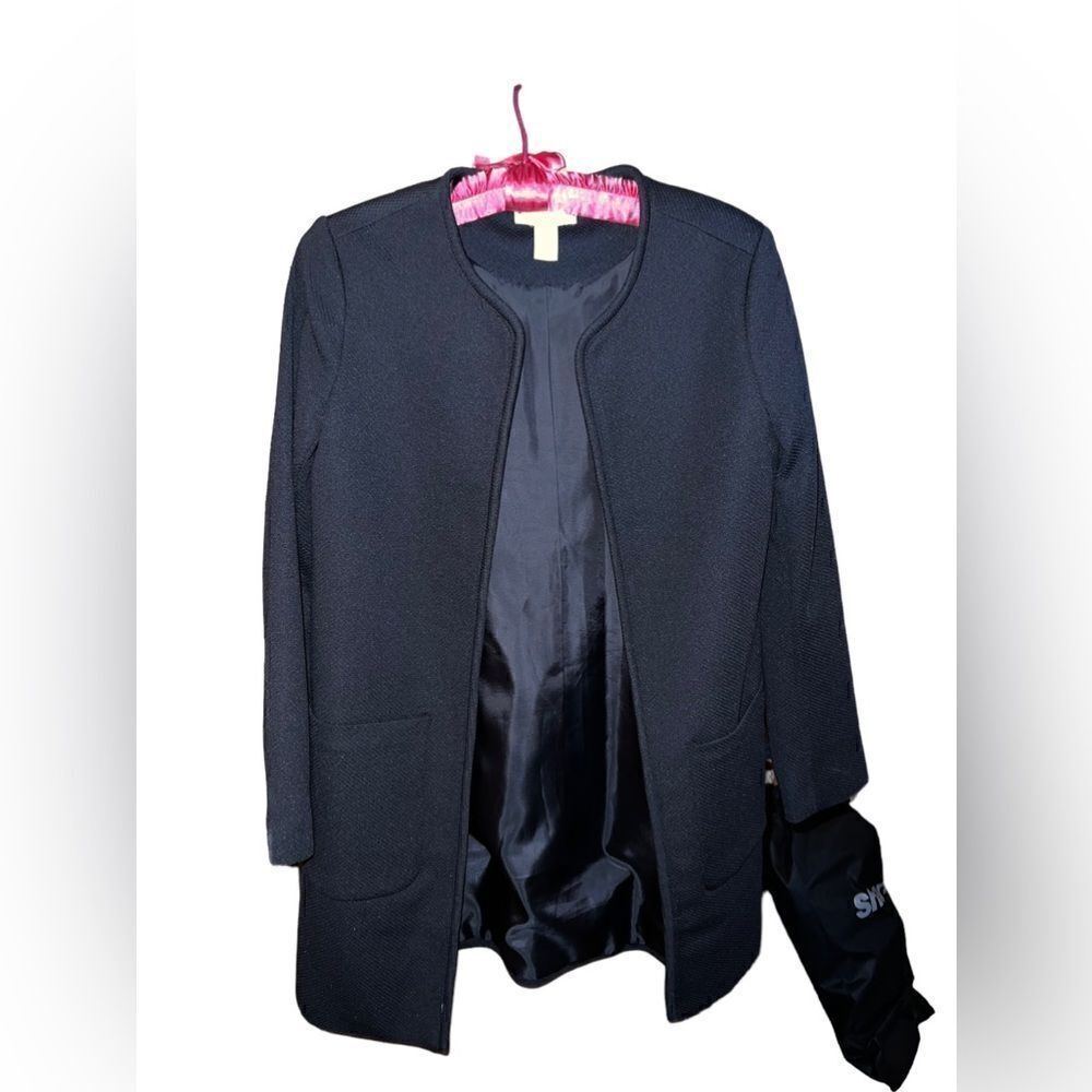 H&M black open front long lined blazer size 8